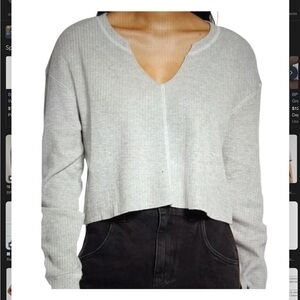 BP Gray Long Sleeve waffle knit  Crop Top